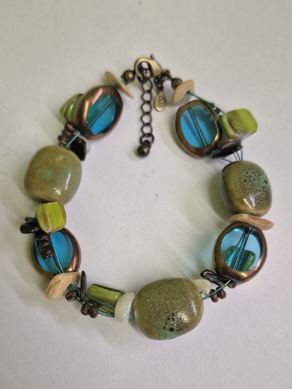 Premier Designs Green and Blue Shell And Ceramic Beaded Women's Bracelet
